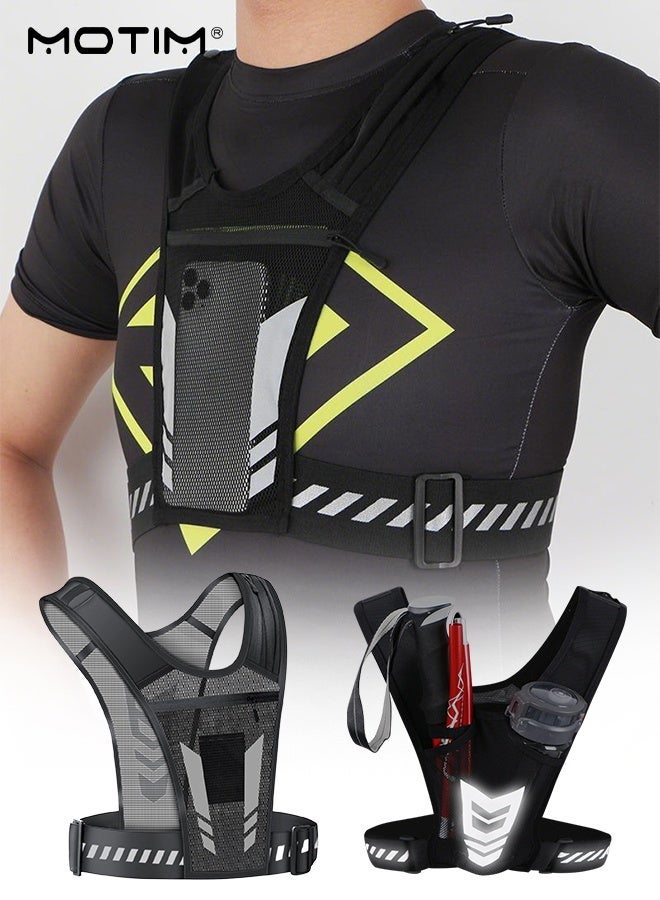 Motim Running Vest Chest Phone Holder, 2 Functional Pockets, Waterproof Sports Vest Bag Running Mobile Bag Backpack, Vest Reflective Strip Chest Bag,  Safety at Night for Men & Women - Image 1